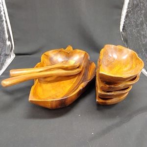 Vintage Monkey Pod Salad Set for 4